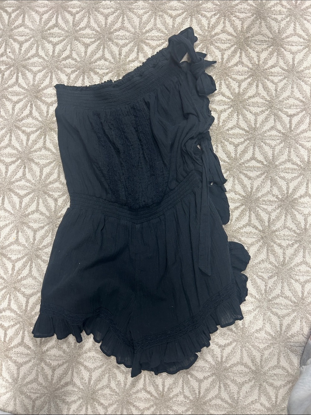 Free People Black One-Shoulder Ruffle Romper